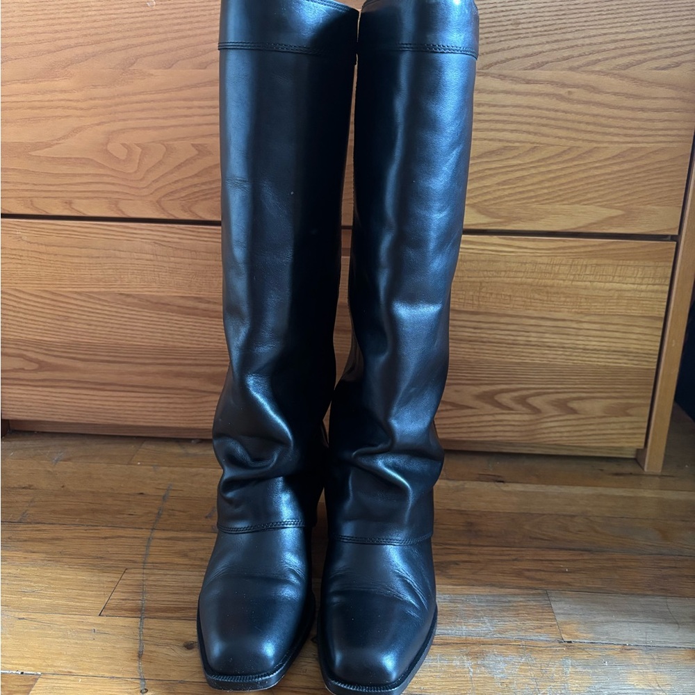 Black Leather Knee-High Boots